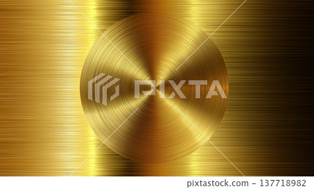 Stylish and cool metallic texture: A sparkling gold background material with a circular hairline finish. 137718982