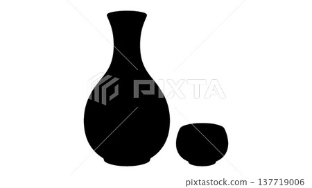 Silhouettes of a sake bottle and sake cup Silhouettes of a sake bottle and sake cup 137719006
