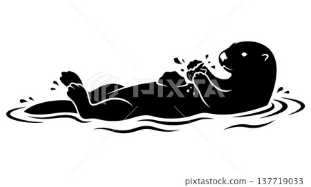 Silhouette of an otter eating shellfish Silhouette of an otter eating shellfish 137719033