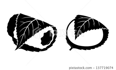 Hazelnut and leaf silhouette icon set 137719074