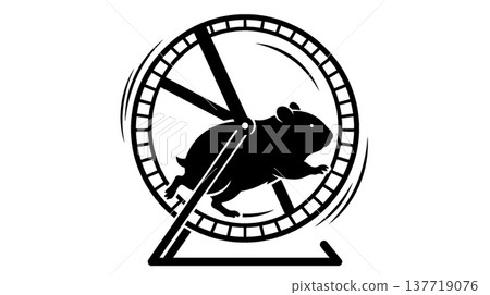 Silhouette of a hamster running on a hamster wheel Silhouette of a hamster running on a hamster wheel 137719076