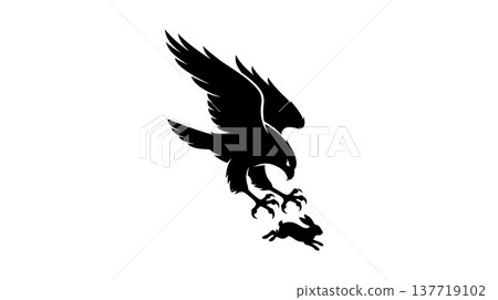 Silhouettes of an eagle stalking its prey and a rabbit fleeing. 137719102