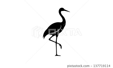 Silhouette of a crane standing on one leg Silhouette of a crane standing on one leg 137719114