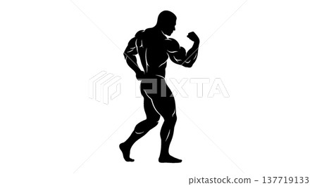 The silhouette of a bodybuilder striking a powerful pose The silhouette of a bodybuilder striking a powerful pose 137719133