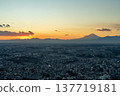 The Yokohama cityscape and Mount Fuji at dusk. 137719181