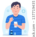 Teenager Boy Takes a Medicine Pill Tablet for Healthcare and Medical Concept Illustration Clip Art 137719435