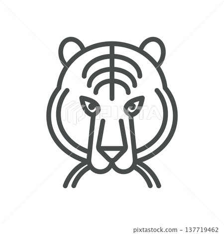 Korean Tiger Icon, Emblem of National Animal and Symbol of Korean Strength, Simple Thin Linear Outline Vector Sign. 137719462