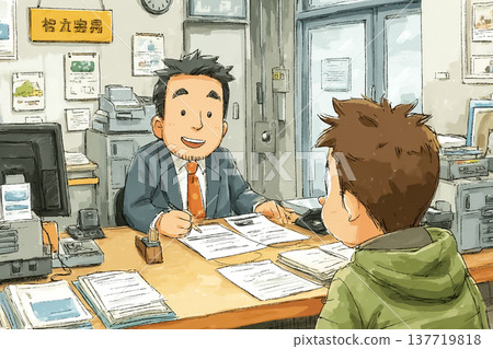 一位男顧客在櫃檯接受解釋 | 圖片內容為財務諮詢和文件核實 一位男顧客在櫃檯接受解釋 | 圖片內容為財務諮詢和文件核實 137719818