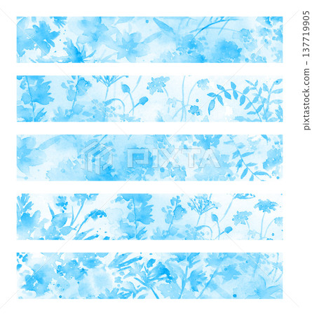 Light blue obi with a botanical pattern, watercolor design. 137719905