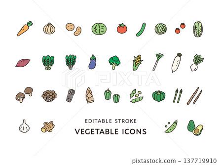 一套各種蔬菜的圖標 一套各種蔬菜的圖標 137719910