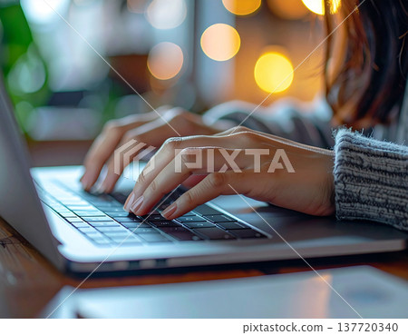 一位經營個人電腦的年輕女士 137720340