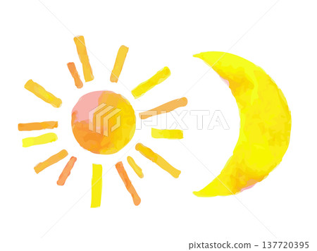 Watercolor illustration of the sun and moon | Day and night, celestial bodies Watercolor illustration of the sun and moon | Day and night, celestial bodies 137720395