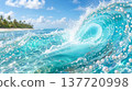A beautiful scene of waves in the southern sea, with the foam resembling pearls, against a blue sky. 137720998