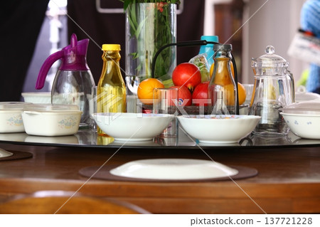 Empty Color Glass Bottle on the table Empty Color Glass Bottle on the table 137721228