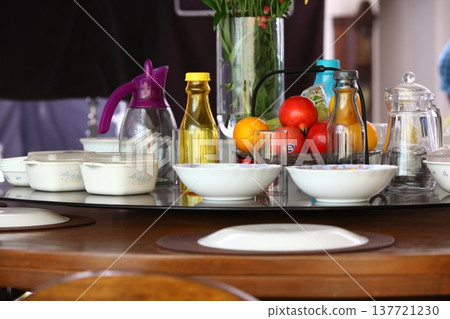Empty Color Glass Bottle on the table Empty Color Glass Bottle on the table 137721230