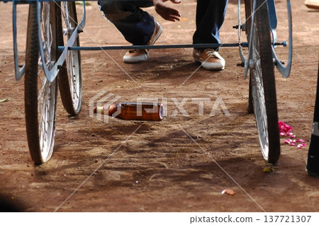 Empty Color Glass Bottle on the table Empty Color Glass Bottle on the table 137721307