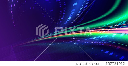 Colorful futuristic light streaks over digital grid background. Colorful futuristic light streaks over digital grid background. 137721912