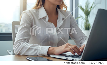 一位正在使用電腦的女商人 一位正在使用電腦的女商人 137721922