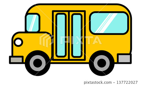 Cute yellow school bus cartoon vector illustration isolated on transparent background. Flat vehicle icon. 137722027