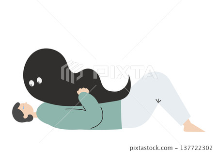 一幅描繪一位感到焦慮和身體沉重的女性的插圖。 137722302