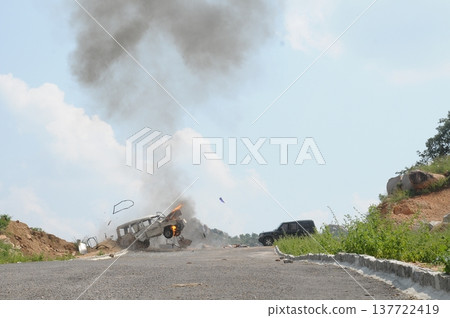 Car at Bomb blast Hyderabad India Car at Bomb blast Hyderabad India 137722419