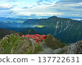 A view of Yarigatake Mountain Hut from the summit of Yarigatake in the Northern Alps. Kasagatake is visible in the distance. A view of Yarigatake Mountain Hut from the summit of Yarigatake in the Northern Alps. Kasagatake is visible in the distance. 137722631