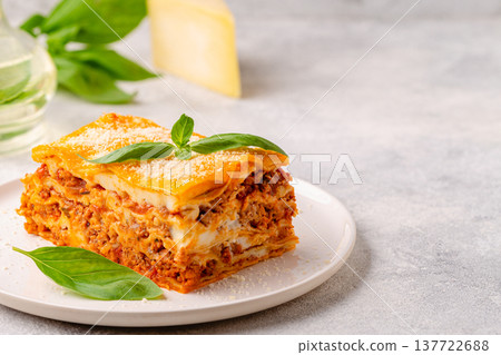 Traditional lasagna with bolognese sauce 137722688