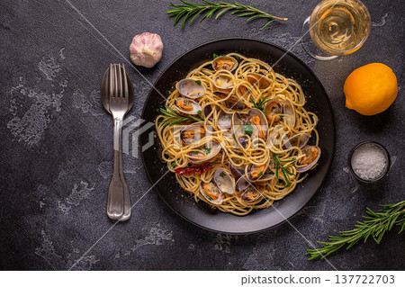 Seafood pasta with clams Spaghetti alle Vongole. Seafood pasta with clams Spaghetti alle Vongole. 137722703