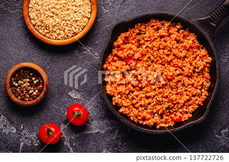 Vegan plant based meat, soybean mince, ready to eat. 137722726