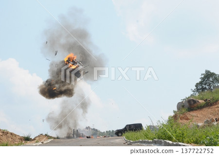 Police Car at Bomb blast Hyderabad India Police Car at Bomb blast Hyderabad India 137722752