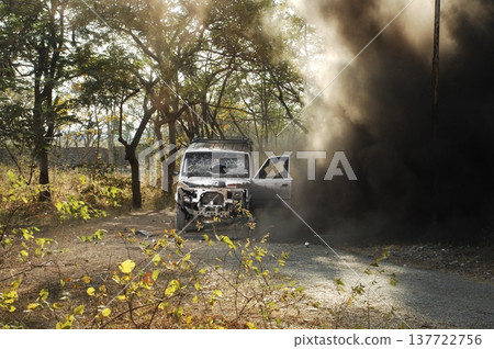 Police Car at Bomb blast Hyderabad India Police Car at Bomb blast Hyderabad India 137722756