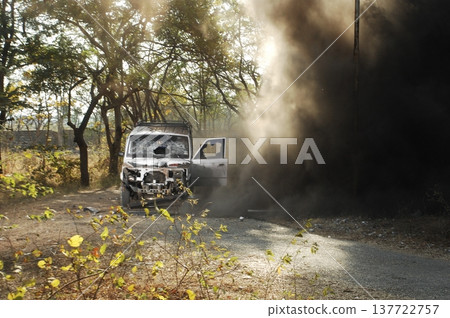 Police Car at Bomb blast Hyderabad India Police Car at Bomb blast Hyderabad India 137722757