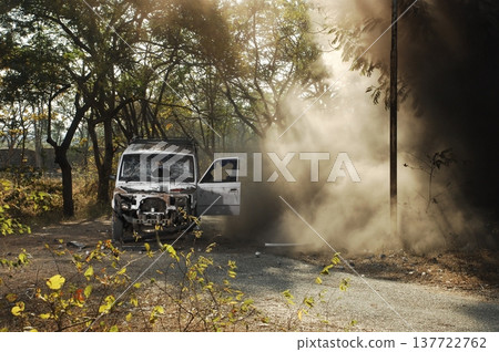 Police Car at Bomb blast Hyderabad India Police Car at Bomb blast Hyderabad India 137722762