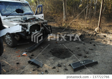 Police Car at Bomb blast Hyderabad India Police Car at Bomb blast Hyderabad India 137722766
