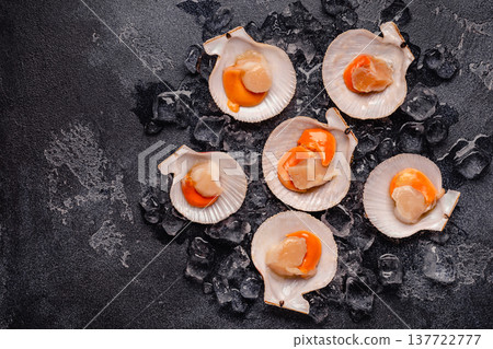 Scallop is placed on ice Scallop is placed on ice 137722777