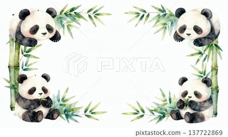 Cute panda watercolor illustration frame Cute panda watercolor illustration frame 137722869