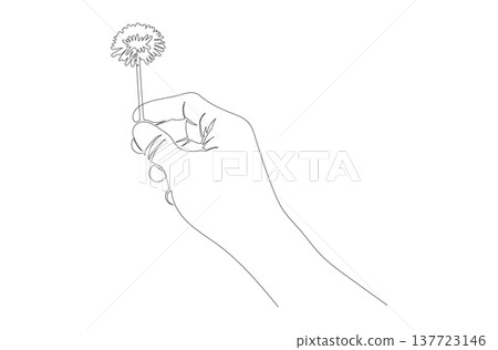 Continuous One Line Drawing of Hand Holding Dandelion Flower eps10 137723146
