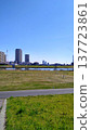 A riverbed with a blue sky 137723861