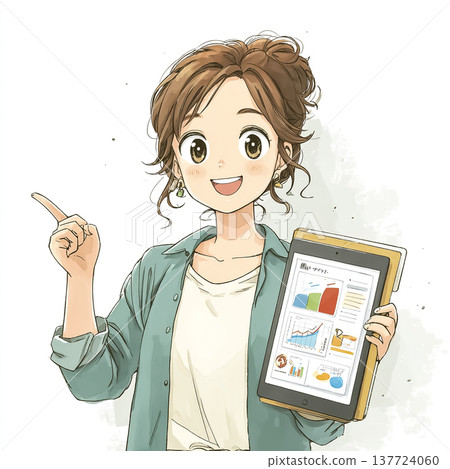 職場女性系列：女性講解平板電腦上的數據 | 商業與資訊分享圖片 137724060