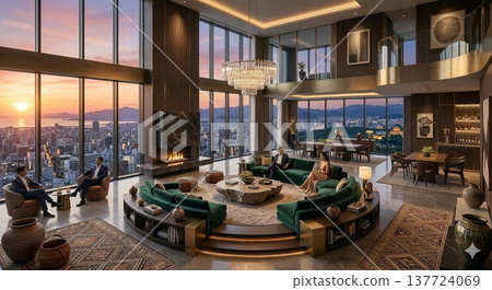 一張高層公寓大樓內豪華客廳的圖片。 137724069