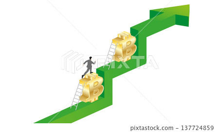 Isometric 3D Businessman Running Up Green Growth Arrow Graph Using Bitcoin Symbols and Ladders for Cryptocurrency Investment Success, Digital Asset Trading and Wealth Achievement Isometric 3D Businessman Running Up Green Growth Arrow Graph Using Bitcoin Symbols and Ladders for Cryptocurrency Investment Success, Digital Asset Trading and Wealth Achievement 137724859