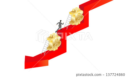 Isometric 3D Businessman Running Up Against Falling Red Arrow Graph Using Bitcoin Symbols and Ladders for Cryptocurrency Crisis Recovery, Digital Asset Investment Strategy and Loss Prevention Isometric 3D Businessman Running Up Against Falling Red Arrow Graph Using Bitcoin Symbols and Ladders for Cryptocurrency Crisis Recovery, Digital Asset Investment Strategy and Loss Prevention 137724860