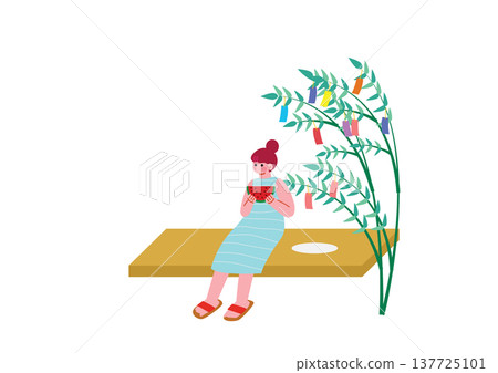 一幅描繪女性享受暑假的插圖。 137725101