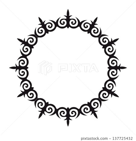 Circular frame black ornamental pattern with ethnic Central Asian motifs. Kazakh, Kyrgyz vector design traditional Central Asia pattern. For decoration, carpet, invitation, plate, decoration, carpet Circular frame black ornamental pattern with ethnic Central Asian motifs. Kazakh, Kyrgyz vector design traditional Central Asia pattern. For decoration, carpet, invitation, plate, decoration, carpet 137725432