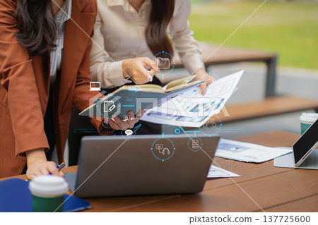 Person using laptop, tablet and smartphone with of things. 137725600