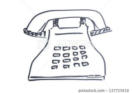 a desk phone drawn with a black marker 137725618