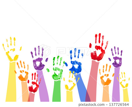 Horizontal background with colored paint hands Horizontal background with colored paint hands 137726564