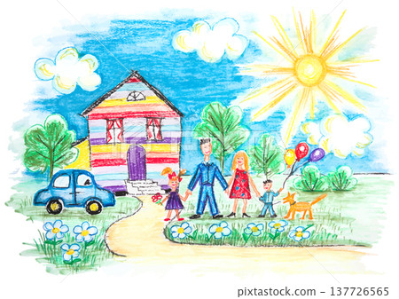 Childrens Sketch With Happy Family Childrens Sketch With Happy Family 137726565