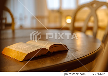Open book on the table Open book on the table 137726604