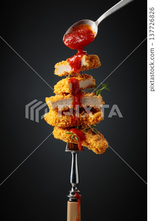 Nuggets with tomato sauce. Nuggets with tomato sauce. 137726826